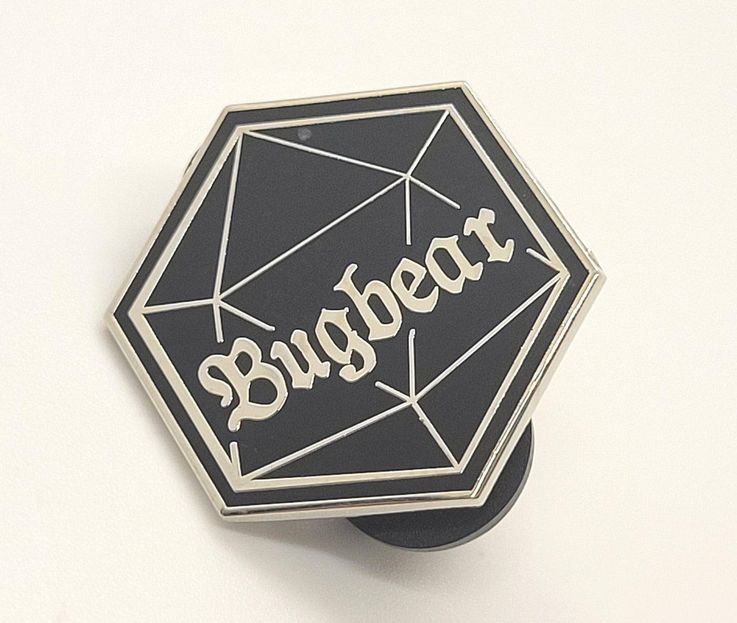 Tiefling Bugbear Kobold Dragon Born D20 Pin in Black with Silver Finish | Role Playing Geeky Fun Hard Enamel Pin