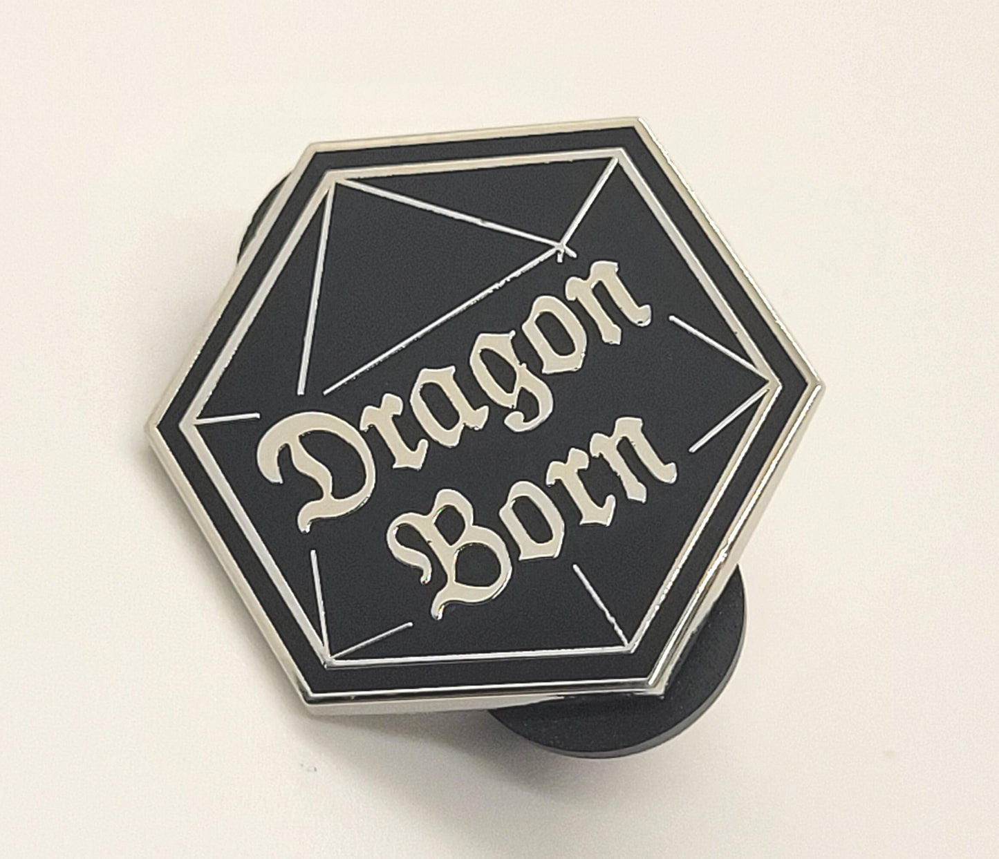 Tiefling Bugbear Kobold Dragon Born D20 Pin in Black with Silver Finish | Role Playing Geeky Fun Hard Enamel Pin