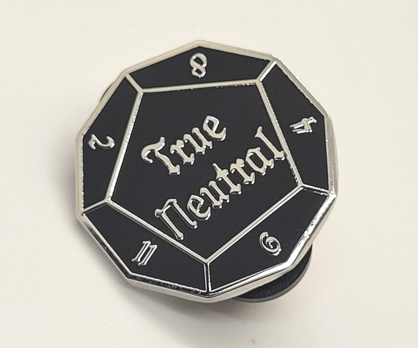 True Neutral DnD Alignment d12 Dice Enamel Pin | Silver Finish Gamer Pin | Geeky Gift for Gamers & Fans