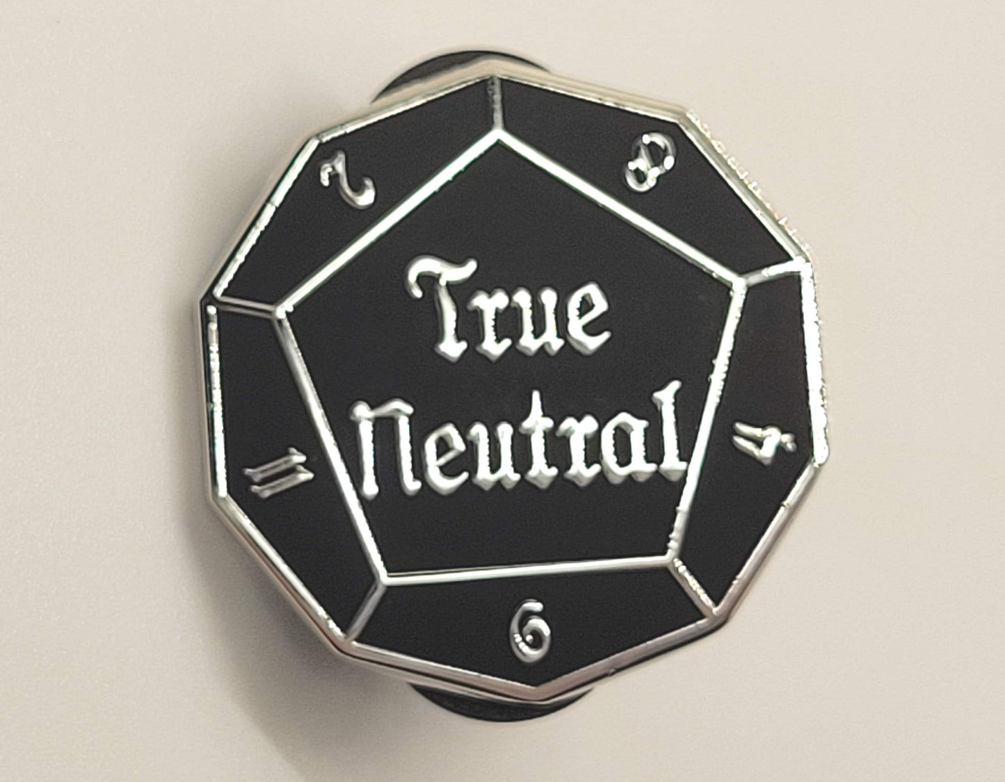 True Neutral DnD Alignment d12 Dice Enamel Pin | Silver Finish Gamer Pin | Geeky Gift for Gamers & Fans