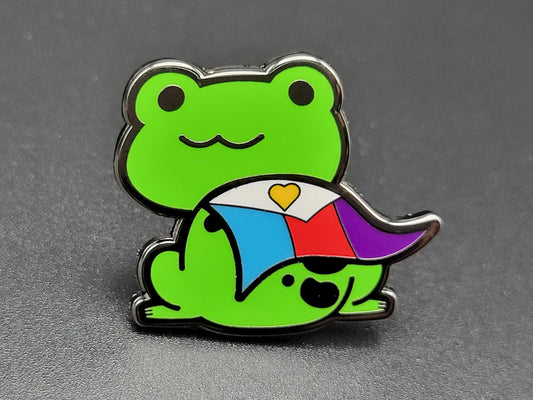 Polyamory Pride Frog Pin | LGBT Frog with Polyamorous Pride Flag Cape Hard Enamel Pin