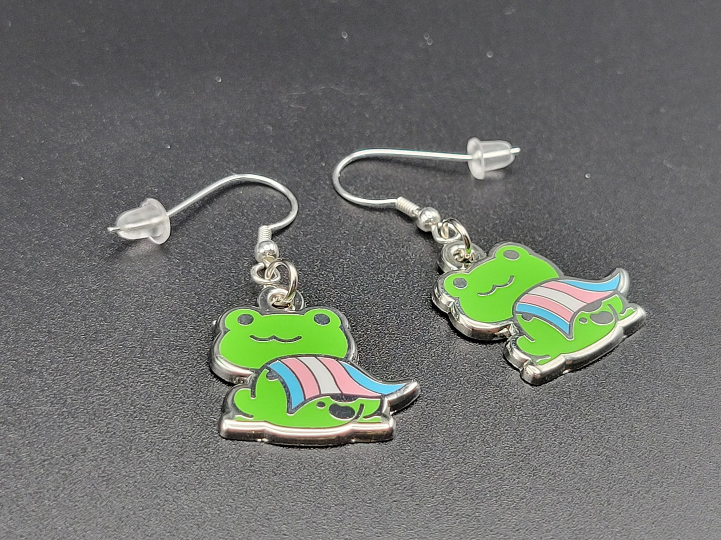 Transgender Frog Earrings | Trans Pride Frog Dangle Earrings | LGBTQ+ Frog | Pride Jewelry Pride Accessories LGBT