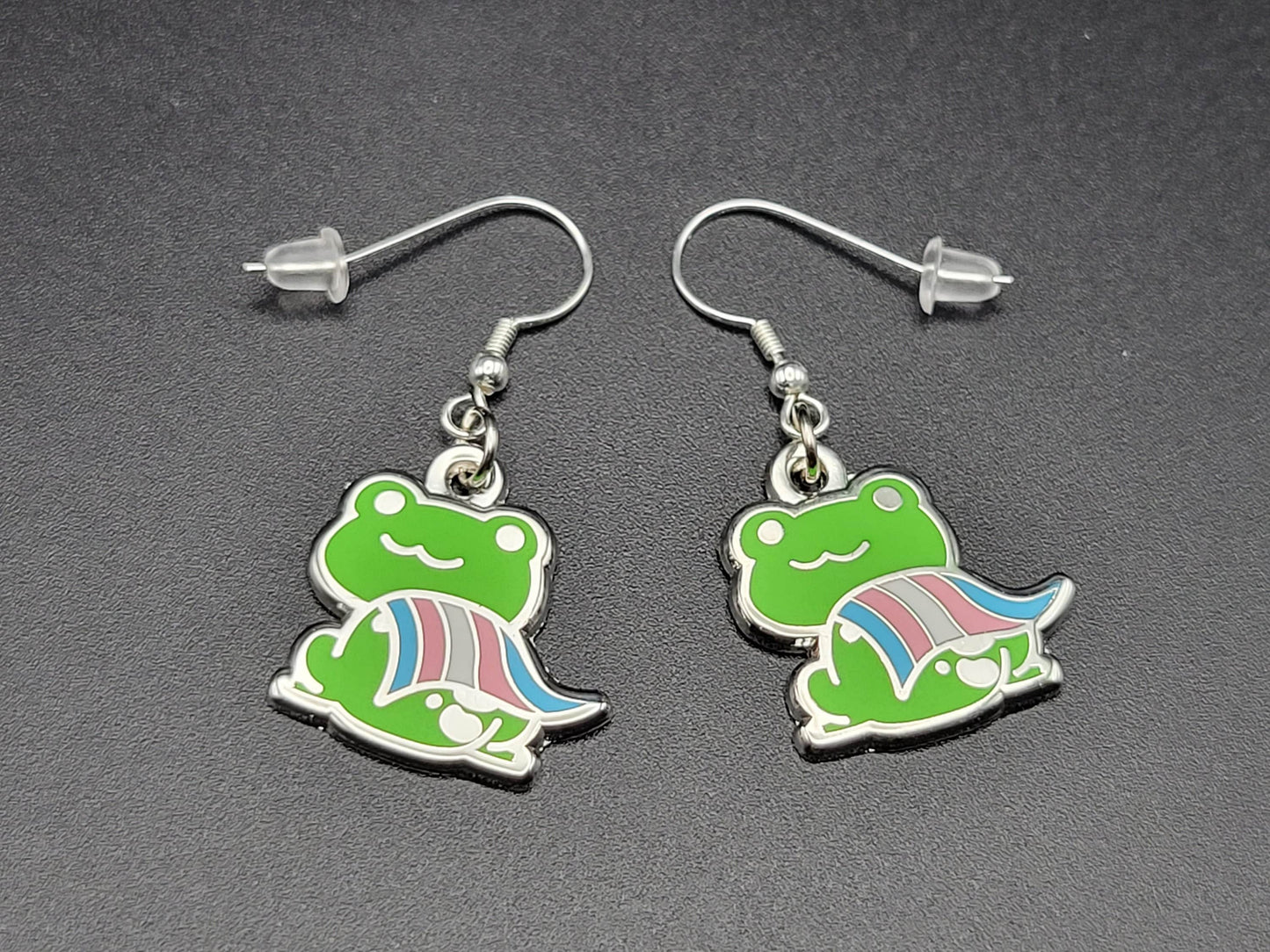 Transgender Frog Earrings | Trans Pride Frog Dangle Earrings | LGBTQ+ Frog | Pride Jewelry Pride Accessories LGBT