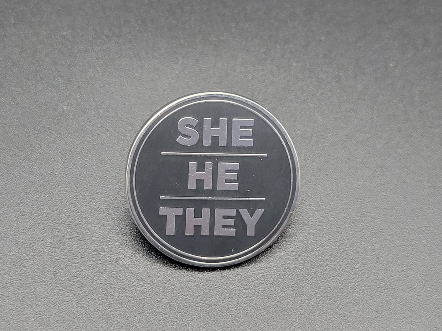 She He They Pronoun Pin | Silver Round Hard Enamel Pin | Nonbinary Pronoun Pin Genderfluid Genderqueer Pronoun Badge