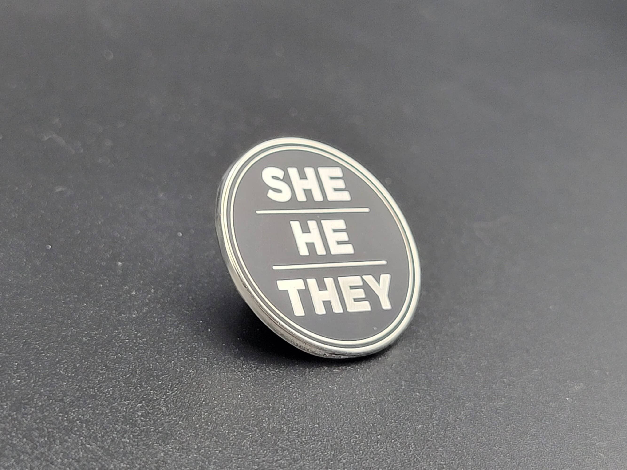 He Pin She He They Pronoun Pin | Silver Round Hard Enamel Pin | Nonbinary Pro ...