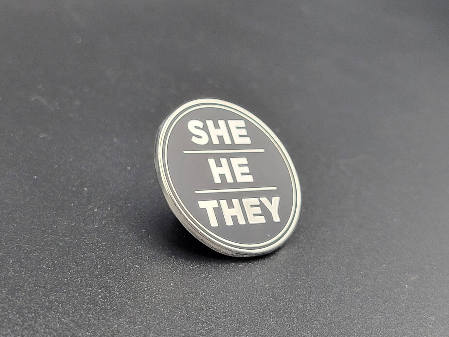 She He They Pronoun Pin | Silver Round Hard Enamel Pin | Nonbinary Pronoun Pin Genderfluid Genderqueer Pronoun Badge