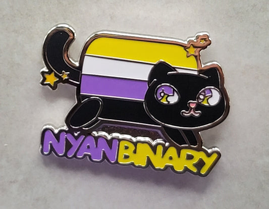 Nonbinary Pride Nyanbinary Nyan Cat Pun Kawaii Chibi Style & LGBTQ Enby Pride Flag Colors