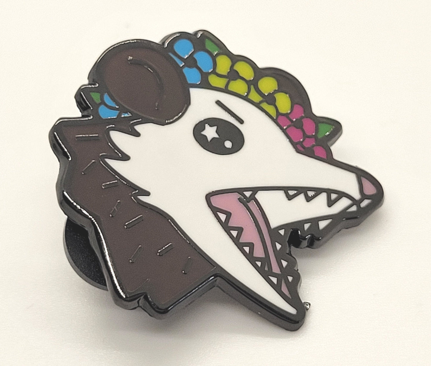 Pansexual Pride Possum in Flower Crown Screams in Gay | Pan Trash Opossum Enamel Pin Screams in Pansexual | LGBTQ Pin