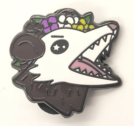 Non-binary Pride Possum in Flower Crown Screams in Gay | Enby Trash Opossum Enamel Pin Says Gender is Garbage | LGBTQ Pin