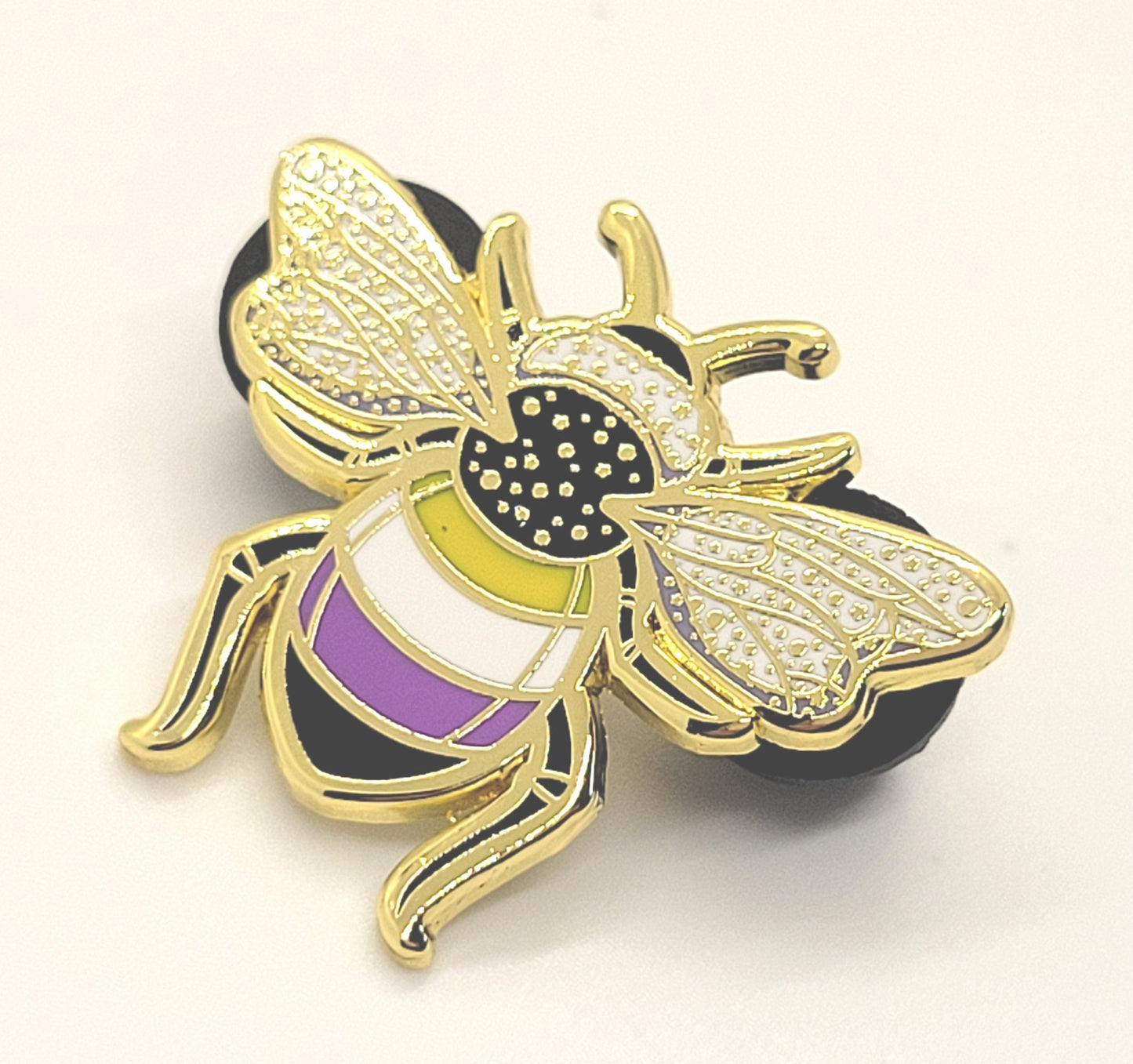 Subtle Queer Pin | *FREE SHIPPING* Nonbinary Pride Bee Enamel Pin in Enby LGBT+ Flag Colors | Pride Jewelry