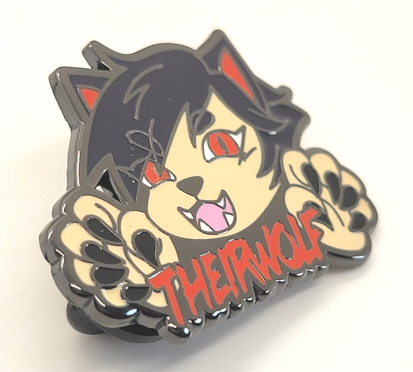 Theirwolf Nonbinary Werewolf Enamel Pin for Genderfluid They Them Pronoun Users in Pink or Black