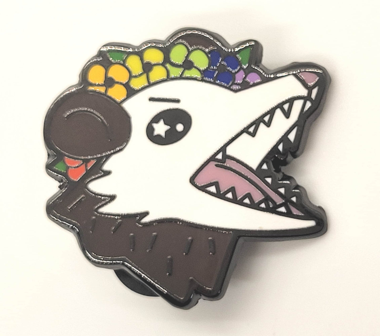 Gay Pride Possum in Flower Crown Screams in Gay | Rainbow Trash Opossum Enamel Pin Protect Queer Kids | LGBTQ Pin