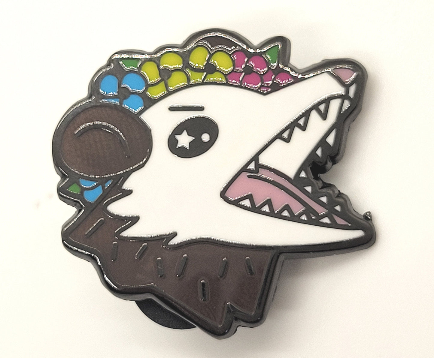 Pansexual Pride Possum in Flower Crown Screams in Gay | Pan Trash Opossum Enamel Pin Screams in Pansexual | LGBTQ Pin