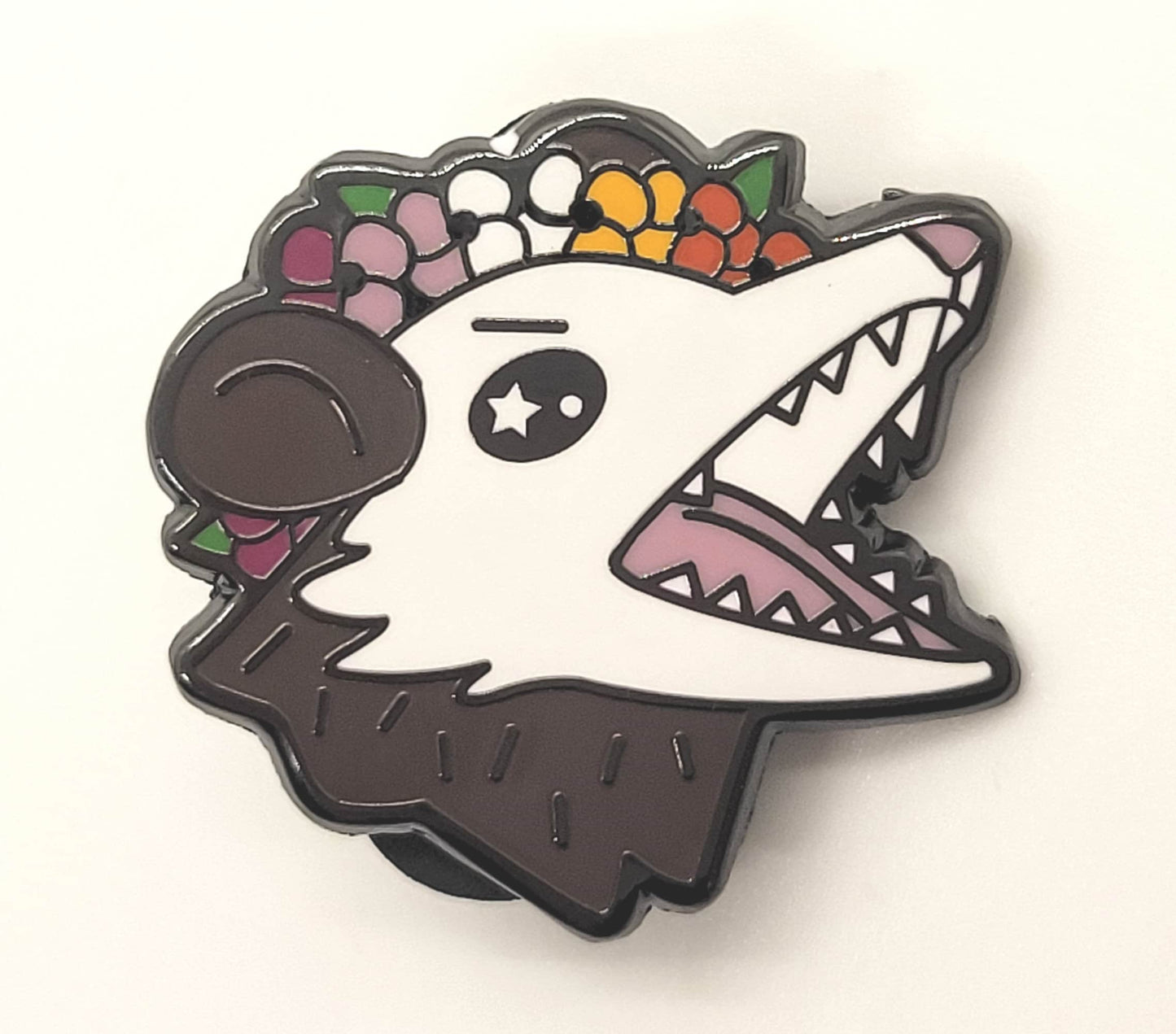 Lesbian Pride Possum in Flower Crown Screams in Gay | WLW Trash Opossum Enamel Pin Listens to Girl In Red | LGBTQ Pin