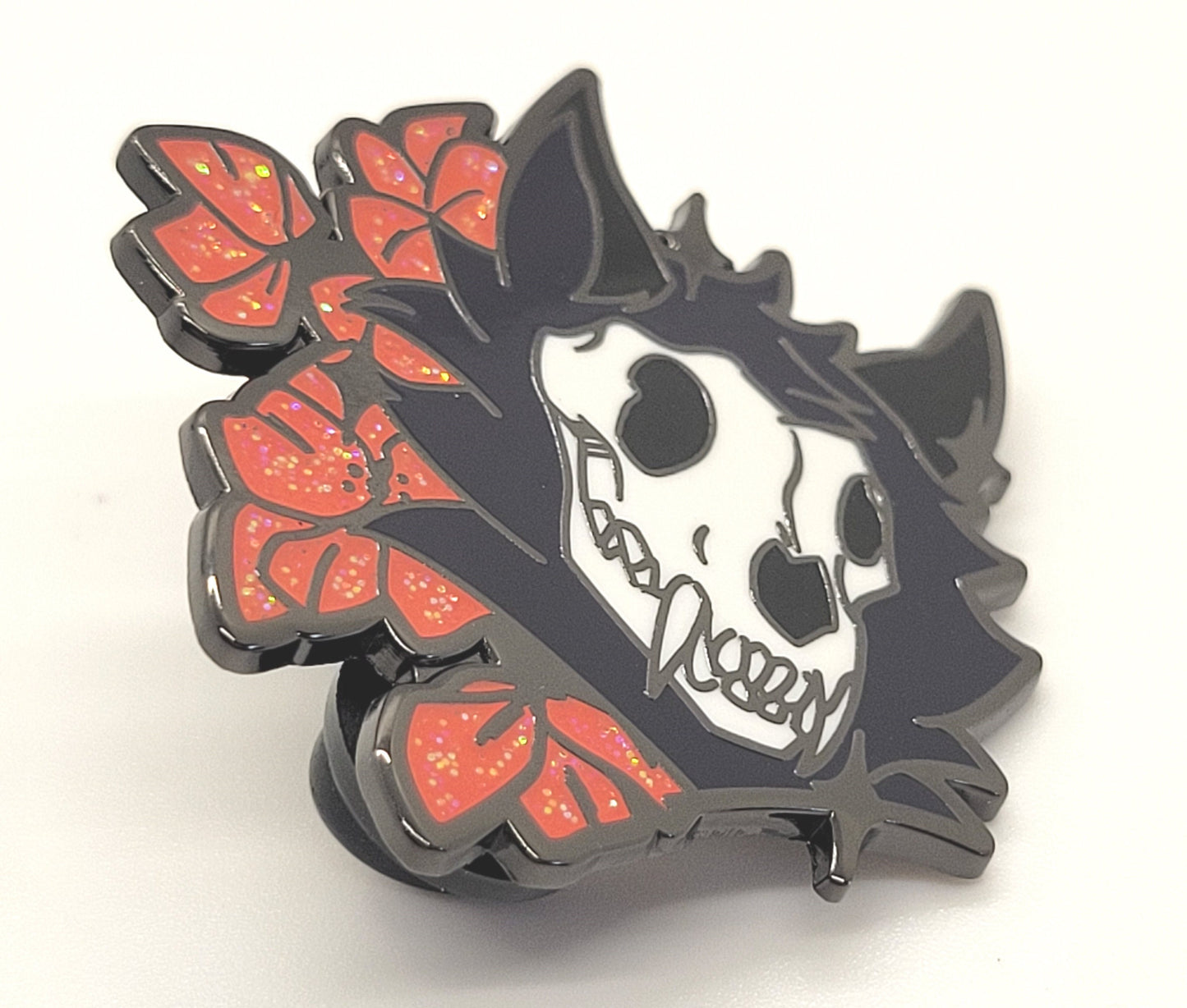 Skulldog Skullsona Enamel Pin  | Pretty Pink or Goth Red and Black Furry Fursona Enamel Pin