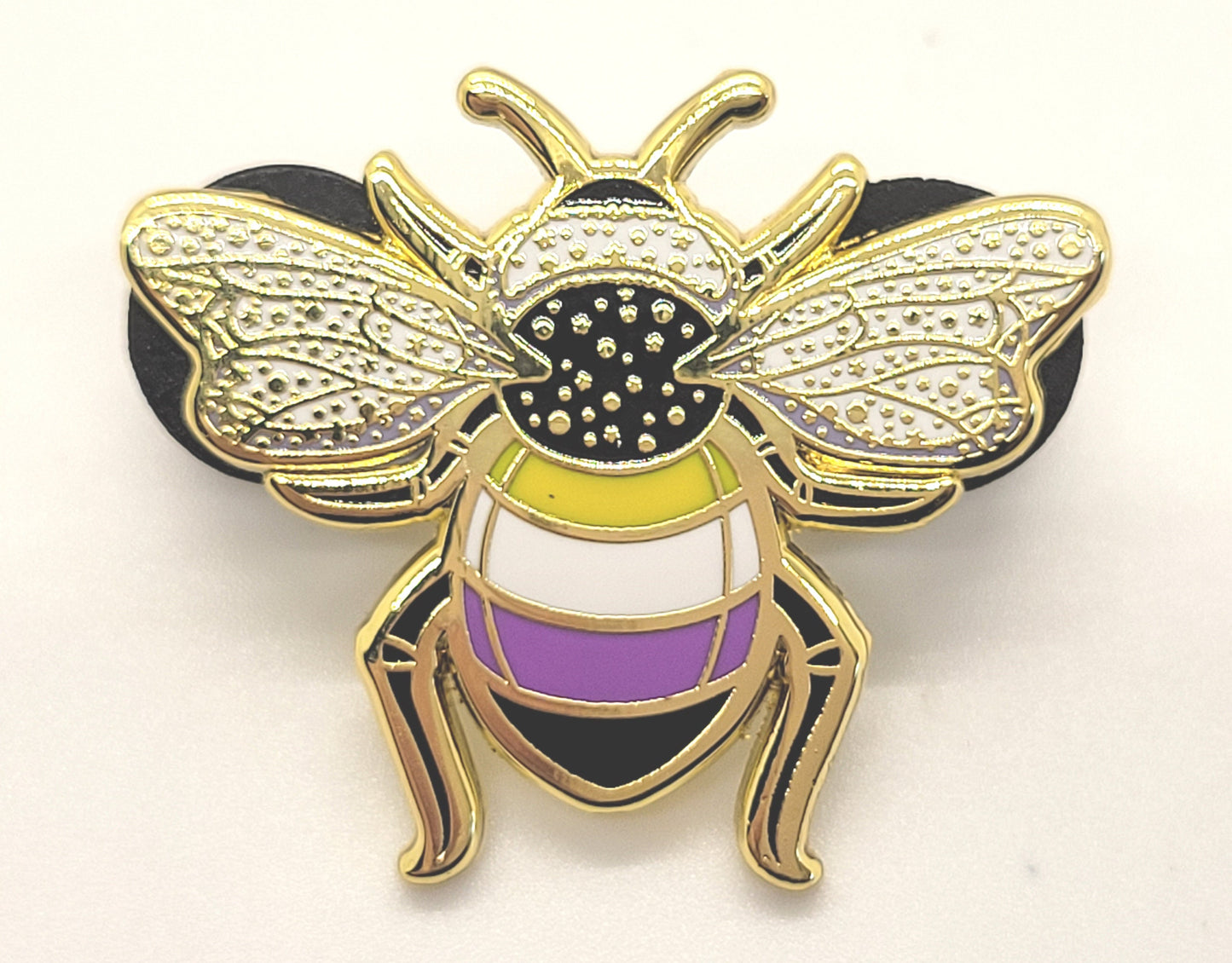 Subtle Queer Pin | *FREE SHIPPING* Nonbinary Pride Bee Enamel Pin in Enby LGBT+ Flag Colors | Pride Jewelry