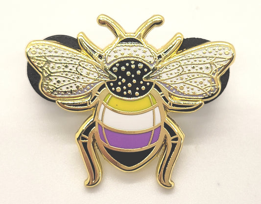 Subtle Queer Pin | *FREE SHIPPING* Nonbinary Pride Bee Enamel Pin in Enby LGBT+ Flag Colors | Pride Jewelry