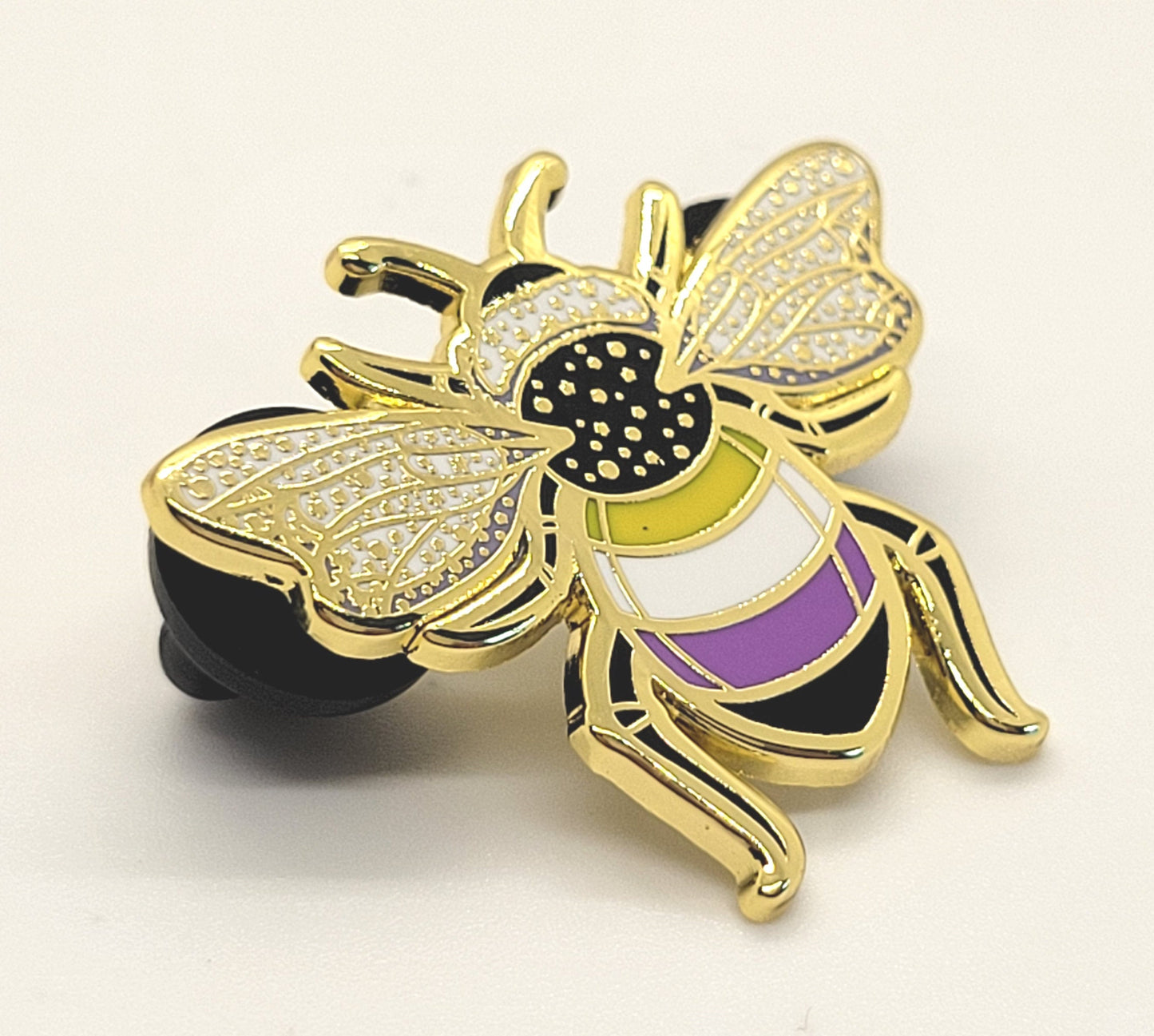 Subtle Queer Pin | *FREE SHIPPING* Nonbinary Pride Bee Enamel Pin in Enby LGBT+ Flag Colors | Pride Jewelry