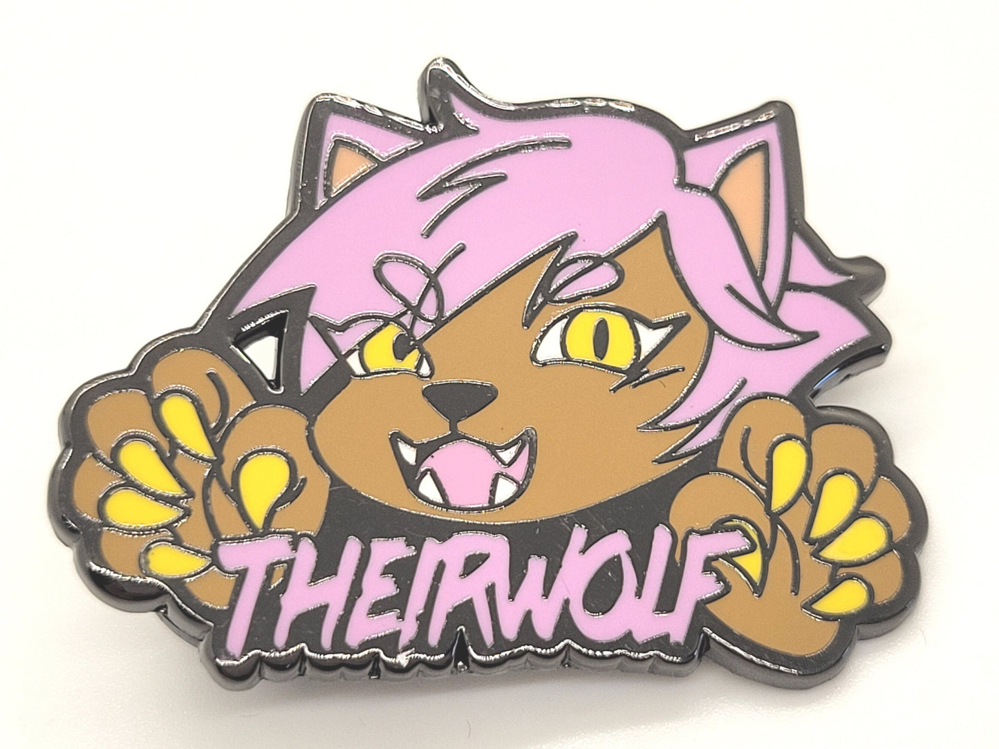 Theirwolf Nonbinary Werewolf Enamel Pin for Genderfluid They Them Pronoun Users in Pink or Black