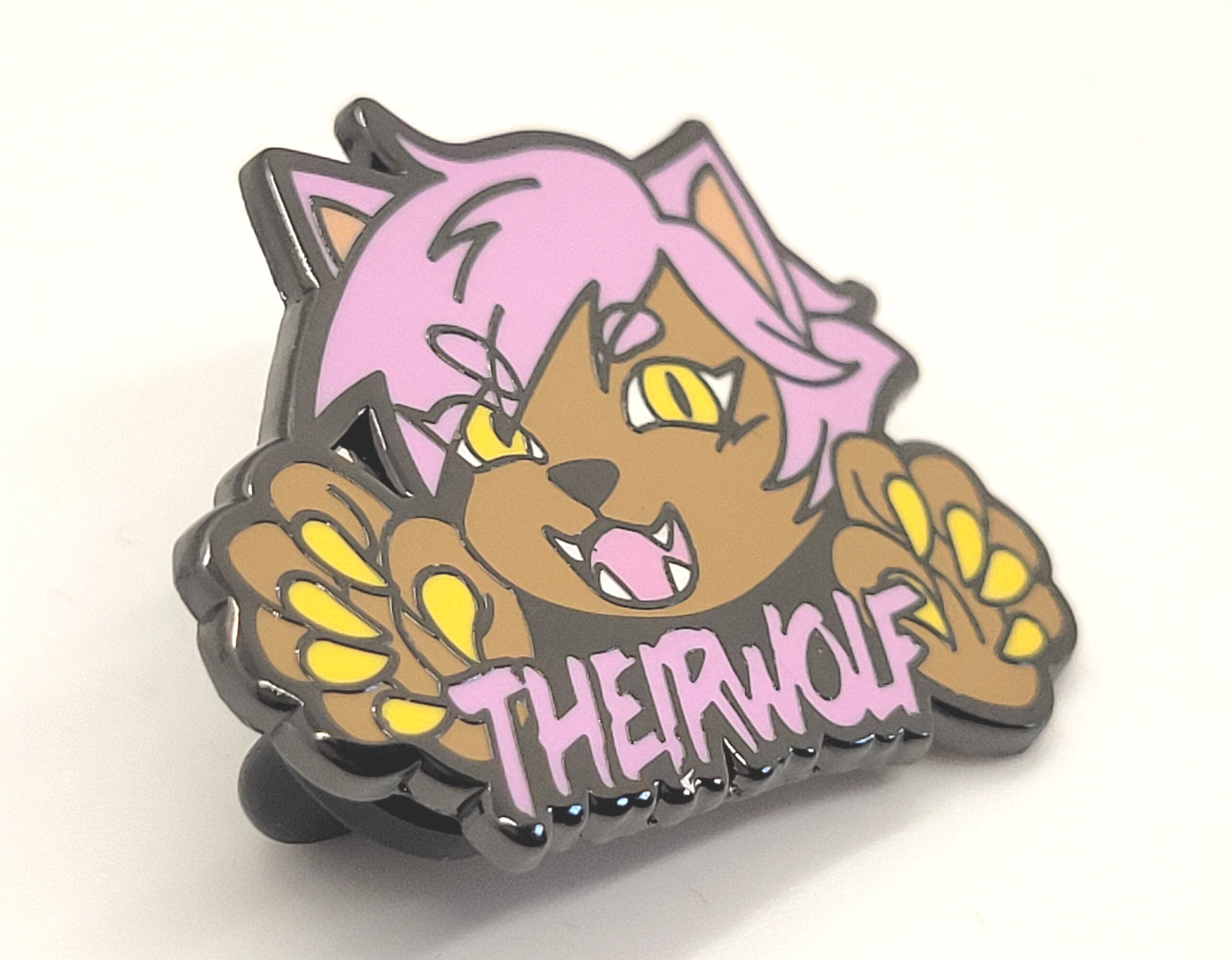 Theirwolf Nonbinary Werewolf Enamel Pin for Genderfluid They Them Pronoun Users in Pink or Black