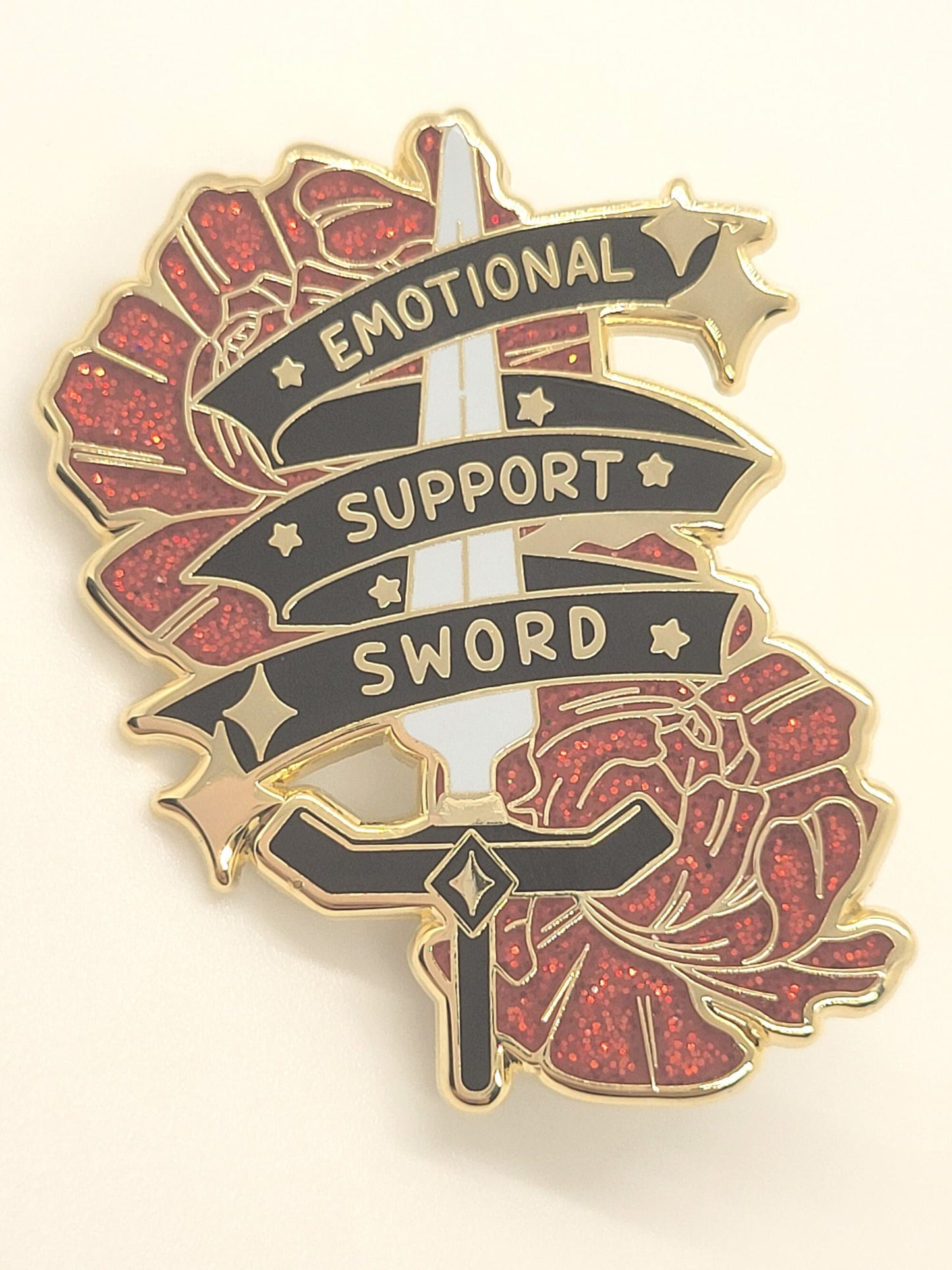 Emotional Support Sword Pin | Fearless Pink or Goth Red or Glitter Red Empowering Enamel Pin |