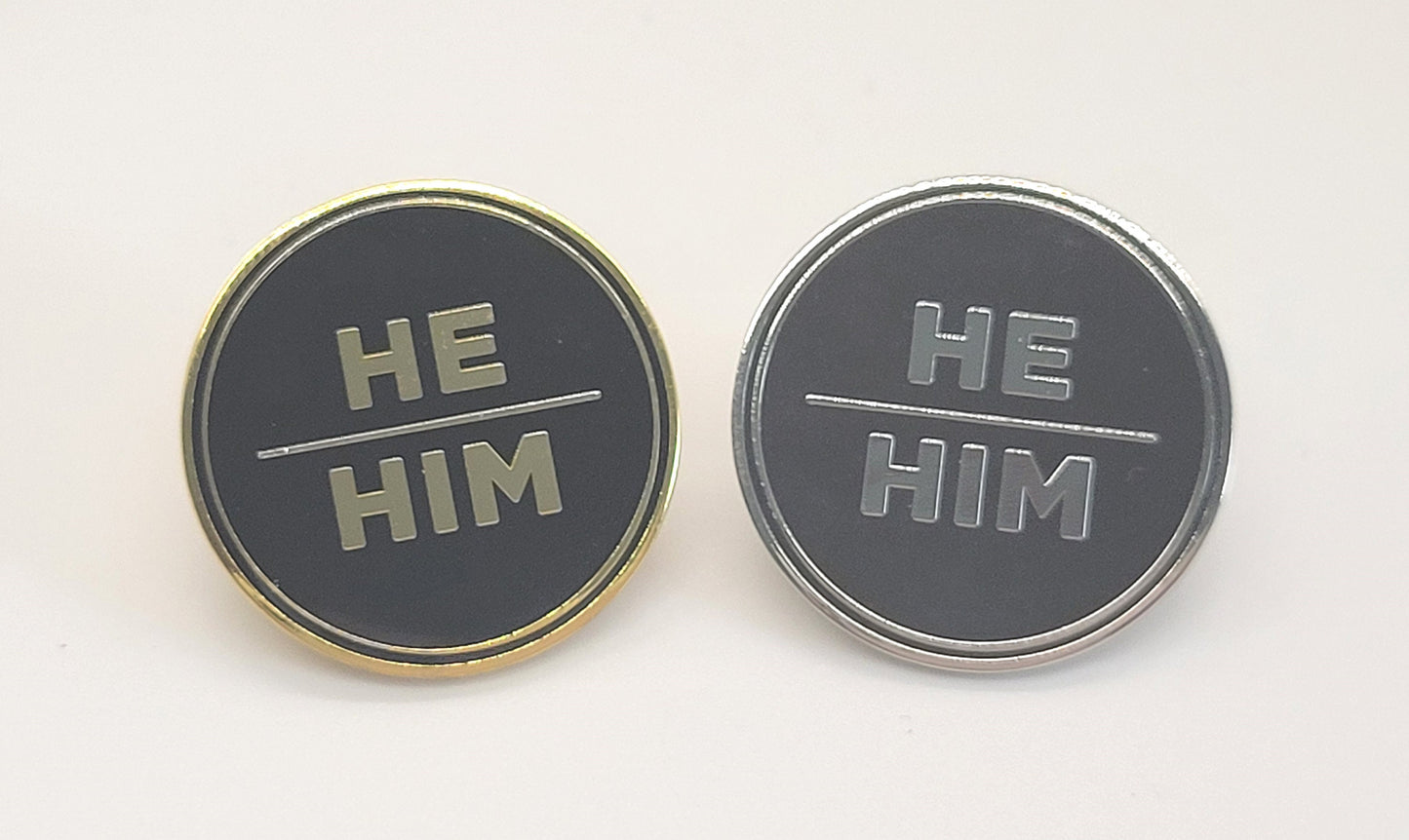 Bulk Discount Pronoun Pins Mix and Match Gold or Silver | Round All Caps Pronoun Badge for Work, Weddings, Conferences, Schools, Healthcare