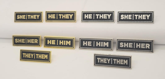 Bulk Discount Pronoun Pins Mix and Match Gold or Silver | Rectangle Shape Pronoun Badge for Work, Weddings, Conferences, Schools, Healthcare