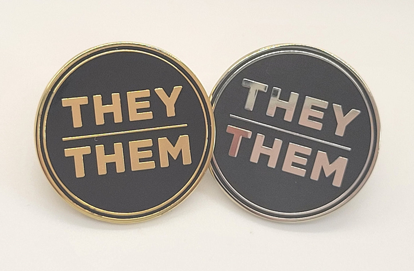 Bulk Discount Pronoun Pins Mix and Match Gold or Silver | Round All Caps Pronoun Badge for Work, Weddings, Conferences, Schools, Healthcare