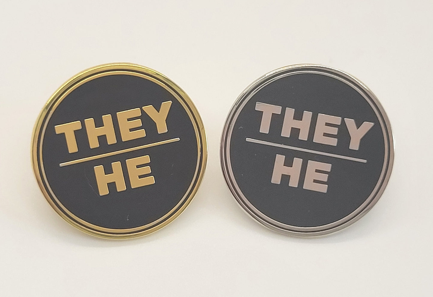 Bulk Discount Pronoun Pins Mix and Match Gold or Silver | Round All Caps Pronoun Badge for Work, Weddings, Conferences, Schools, Healthcare