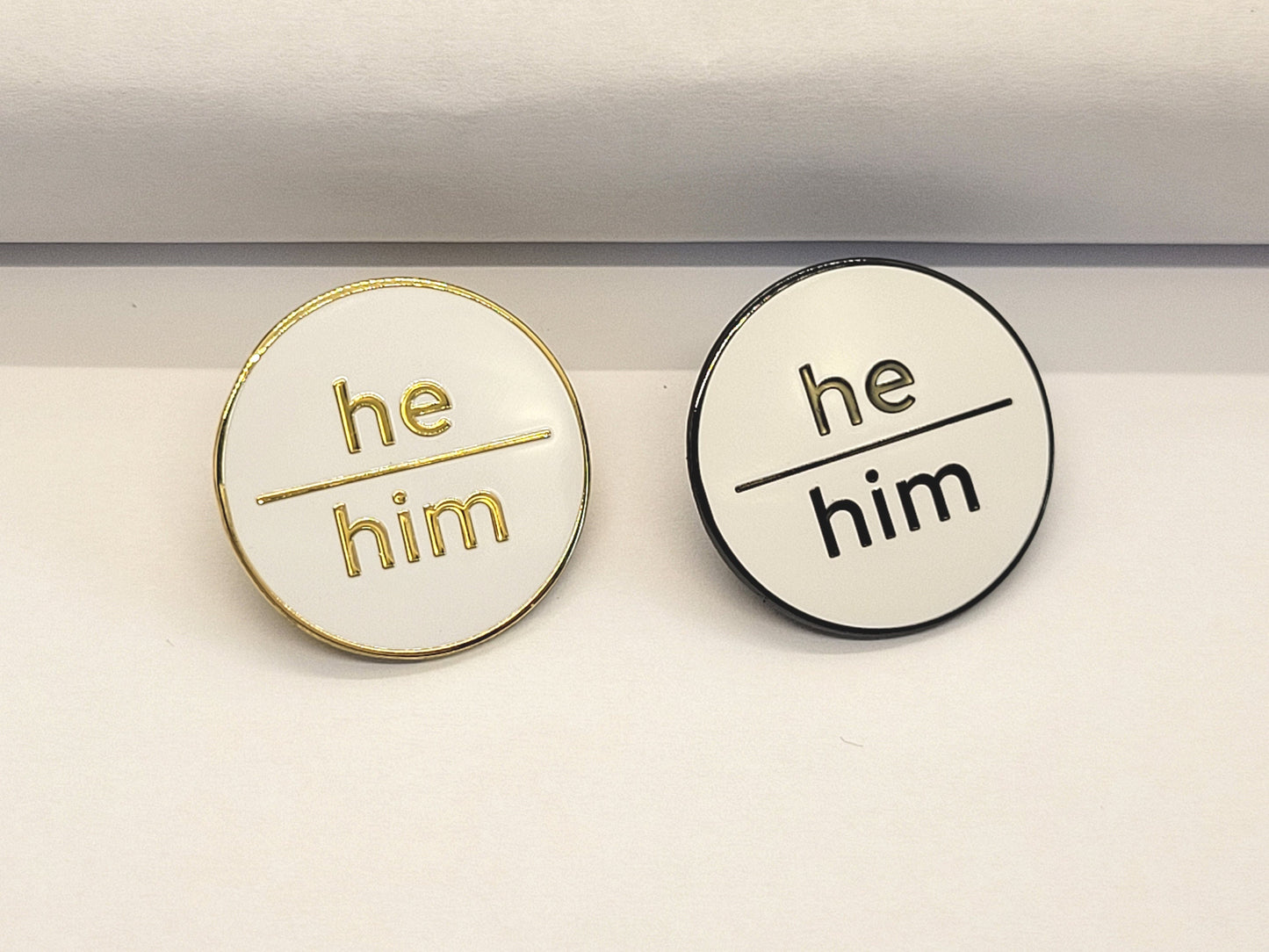 Bulk Discount Pronoun Pins Mix and Match Black Metal, Gold, or Silver | Modern Minimalist Round Lowercase Pronoun Badge